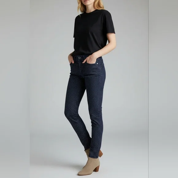 Hudson Women's Collin Vice Versa Skinny Gold Polka-Dot Denim Jeans Size 25 Dark - Picture 2 of 15